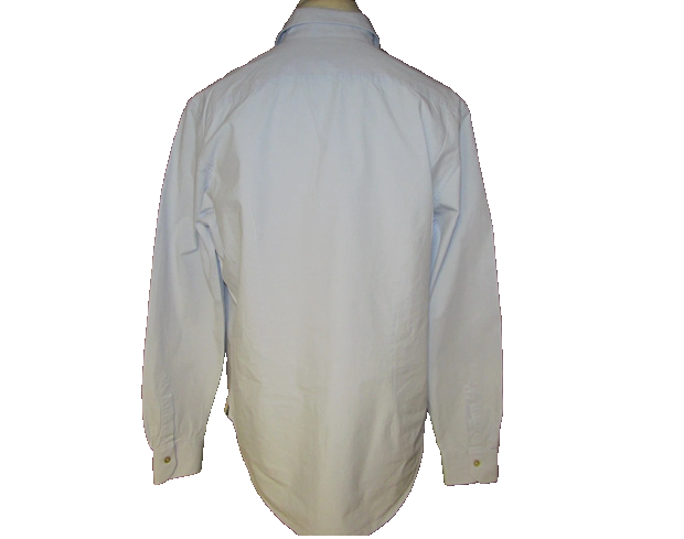 Back view of white long sleeve men's button-down shirt on mannequin