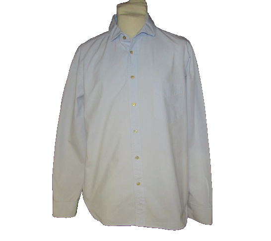 Men's light blue long sleeve button-up shirt with chest pocket displayed on mannequin