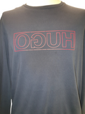 Men's black long sleeve shirt with red outlined logo graphic on chest