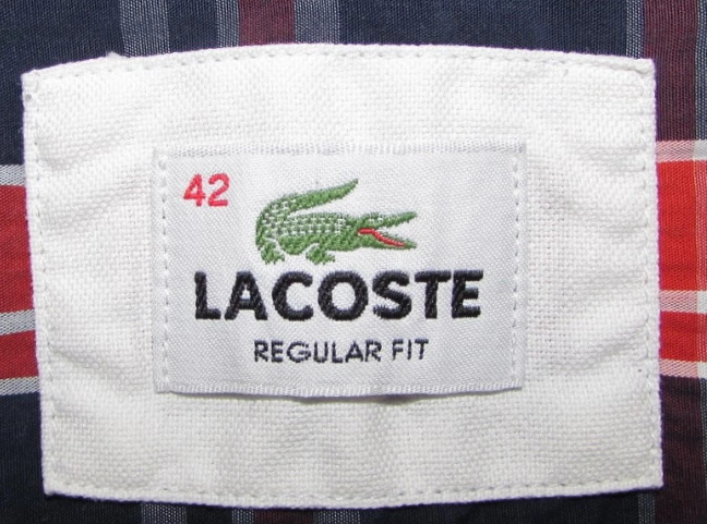 Lacoste regular fit size 42 clothing label on plaid men's shirt