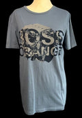 Men's blue graphic T-shirt with BOSS ORANGE logo and engine graphic on chest