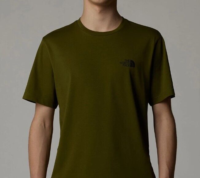 Olive green men's crew neck t-shirt with small chest logo, casual designer clothing