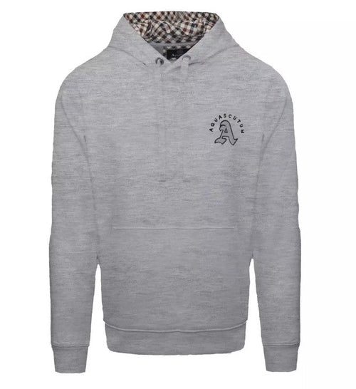 Gentlemens Resale grey Aquascutum pullover hoodie featuring a signature check hood lining and embroidered chest logo