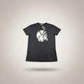Gentlemens Resale black cotton crewneck T-shirt featuring a bold white circular Valentino graphic print on the chest.